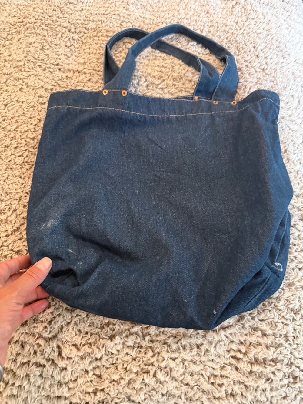 Guess Denim Tote Bag - Dark Blue with Red and White Logo - Picture 6 of 6